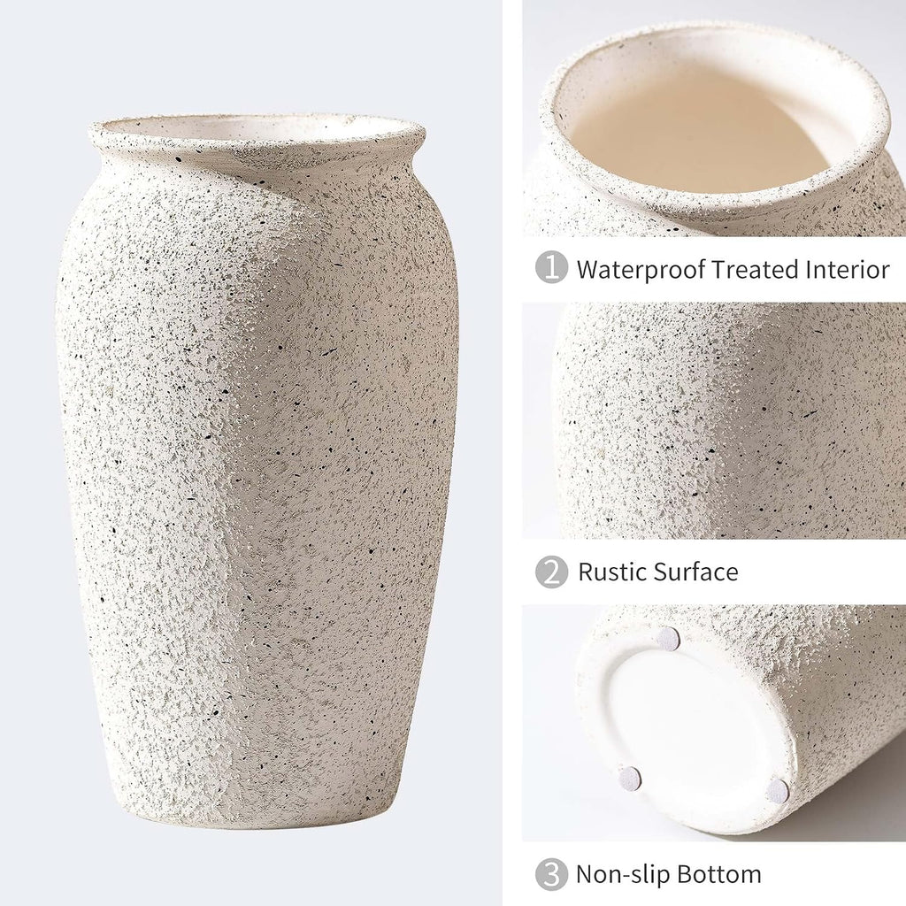 Rustic Farmhouse Flower Large Ceramic Vase, Vintage Pampas Grass Vase, White Modern Decorative Ceramic Flower Vase for Home Decor, Table, Living Room Decoration, Shelf Decor, Mantel, 9.8 Inch