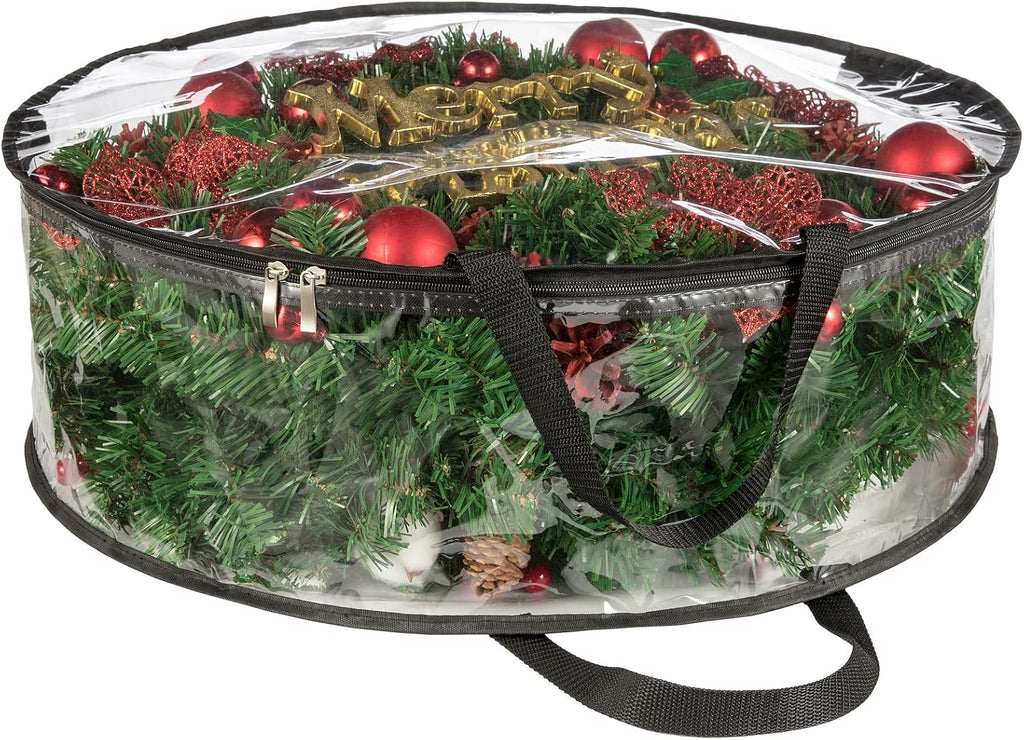 Clear Wreath Storage Bag 24 Inch Christmas Wreath Storage Container, Heavy Duty Wreath Protector with Handle for Holiday Seasonal Wreath Garland