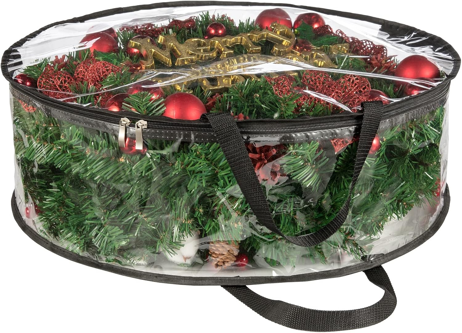 Clear Wreath Storage Bag 24 Inch Christmas Wreath Storage Container, Heavy Duty Wreath Protector with Handle for Holiday Seasonal Wreath Garland