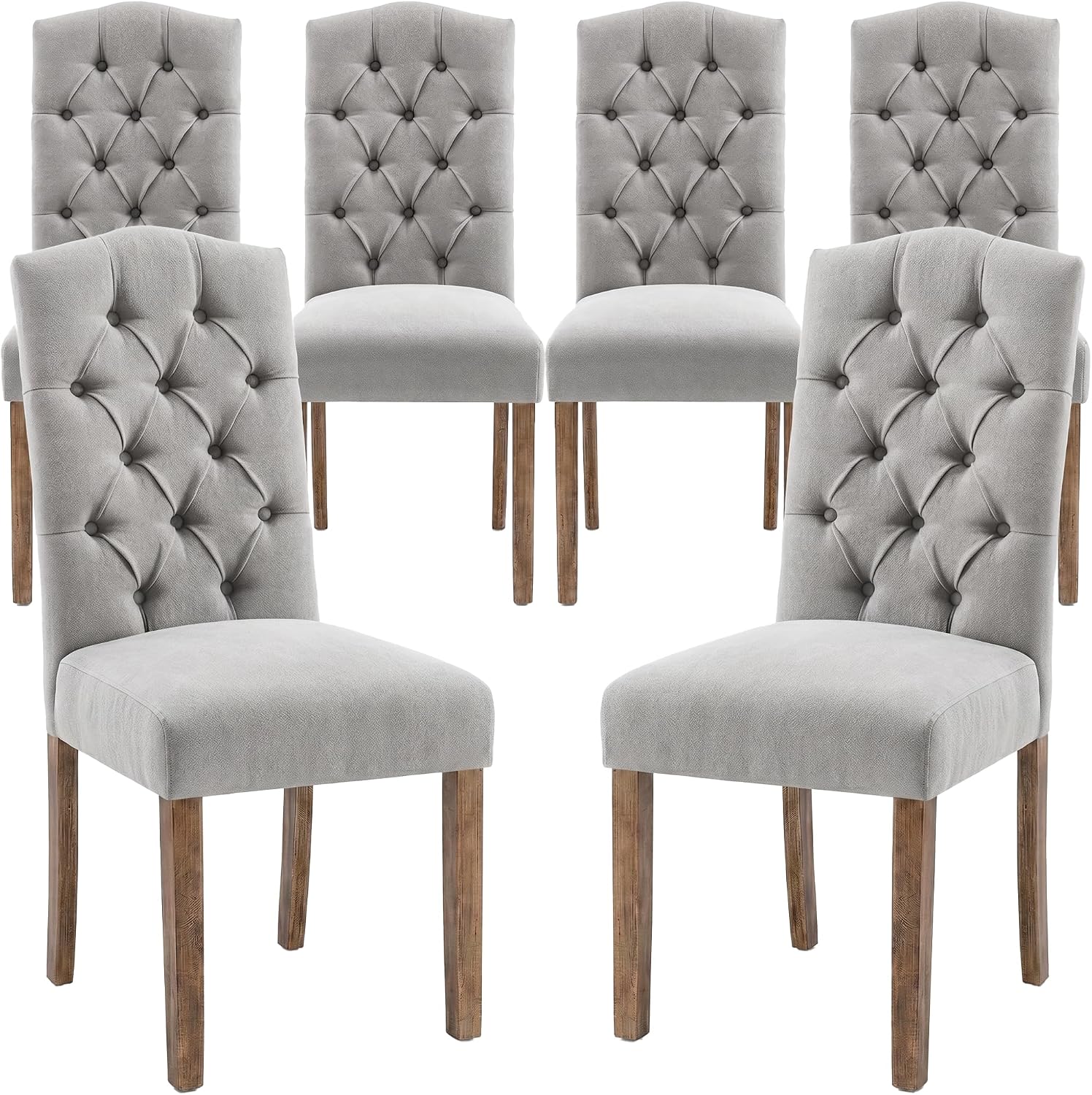 Tufted Upholstered Parsons Dining Chair Set Fabric Diner Accent Stylish Modern Kitchen Living Room with Button Sturdy Solid Wood Legs, 6-Pack