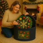 Christmas Wreath Storage Bag,Collapsible Felt Holiday Garland Container with Zipper & Handle, Durable Wreath Organizer Bin for Seasonal Decor Storage 20 x 12 (Black, 12 x 20)