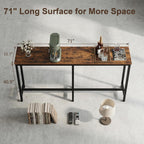 Homleke 71" L Narrow Bar Table, Counter Height Pub Desk, Rustic Brown and Black