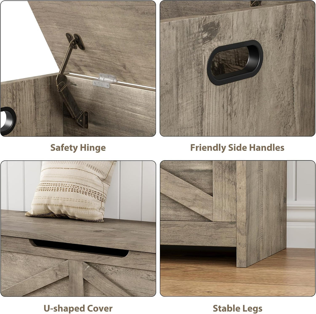IDEALHOUSE 47.3" Storage Chest, Toy Chest for Kids, Wooden Large Toy Box, Storage Bench with Safety Hinge, Farmhouse Storage Trunk for Entryway, Living Room, Bedroom, Playroom,Washed Grey