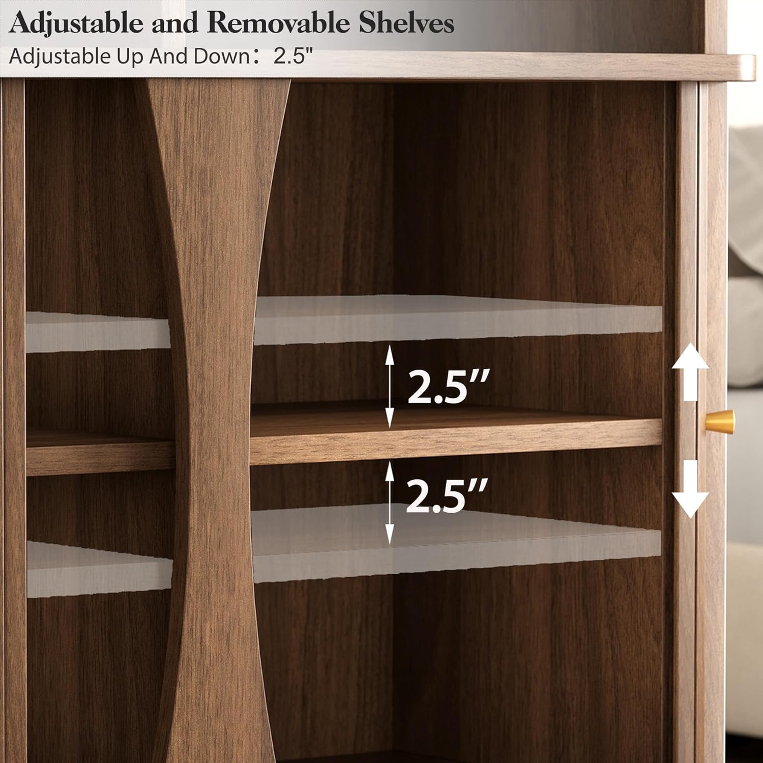 Decofy 39" Buffet Sideboard Cabinet, Mid Century Modern Console Cabinet with Roller Shutter Sliding Doors & Adjustable Shelves for Kitchen Cabinets, Living Room, Entryway, Coffee Bar Cabinet (Walnut)