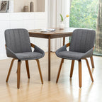 Dining Room Chairs Set of 4, Mid Century Modern Gray Fabric+Faux Leather Kitchen Chairs No Arms,Bamboo Legs Side Chairs No Wheels,Accent Chair for Dining Rooms