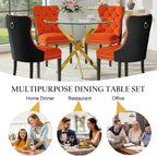 5-Piece Glass Dining Table Set for 4, Include 36" Round Tempered Glass Kitchen Table and 4 Orange Black High Back Chairs for Dining Room, Living Room (Gold Table Legs)