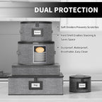 Aokeyee 6-Piece China Storage Containers Set, Hard Shell Moving Boxes for Dishes, Plates, Mugs & Flatware – Dinnerware Organizer with Soft Felt Dividers, Sturdy Handles & Zippers, Grey