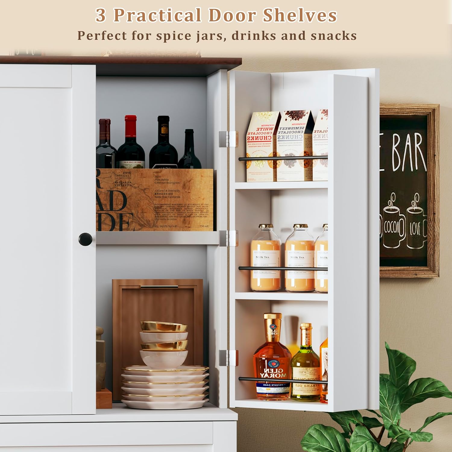 HUAHUU 71" Kitchen Pantry Cabinet with 6 Door Shelves, Tall Pantry Storage Cabinet with 8 Doors & 4 Adjustable Shelves, Modern Kitchen Pantry with 2 Large Drawers for Dining Room, Living Room, White