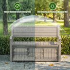 Vixzen 80 Gallon Outdoor Storage Bench, Lockable All-Weather Resin Seating with Hidden Storage Deck Box, Waterproof Patio Furniture for Pool Garden (Grey-Wood Grain)