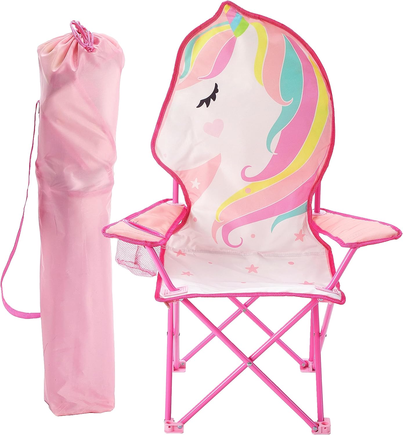 Heritage Unicorn Themed Figural Folding Camp Chair,Lightweight Portable Chair with Carry Bag & Cup Holder,Kids Outdoor/Indoor Seating,14"x14"x26"
