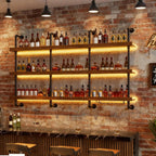 47.2in Solid Wood Wine Rack Wall Mounted with LED Light | 2 water pipes/Supports 440 lbs/Suitable for hotels and bars/Solid brick / cinder block walls/solid wood panel walls