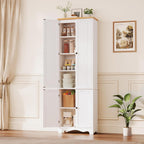 72'' Tall Kitchen Pantry Cabinet, Kitchen Storage Cabinets with 4 Doors and 5 Shelves, Wooden Food Pantry Farmhouse Cupboard Buffet for Dining Living Room, White
