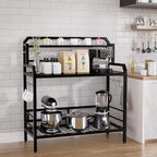 Outdoor Metal Potting Bench Table with Storage,3-Tier Heavy Duty Garden Workbench,All-Weather Gardening Table with 4 Side Hooks,18" D x 39" W x 32" - 47" H,Black
