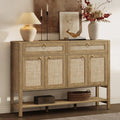 SICOTAS Rattan Sideboard Buffet Cabinet with Open Storage - Large Farmhouse Credenza with 4 Doors & 2 Drawers, Boho Coffee Bar Cabinets Buffet Console Table for Kitchen, Hallway