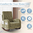 VINGLI Chenille Low Seat Rocking Chair,Upholstered Nursery Glider Chair with Side Pockets,Accent Arm Chair with High Backrest,Comfy Head Rest,Solid Wood,for Living Room Bedroom Balcony,Olive Green