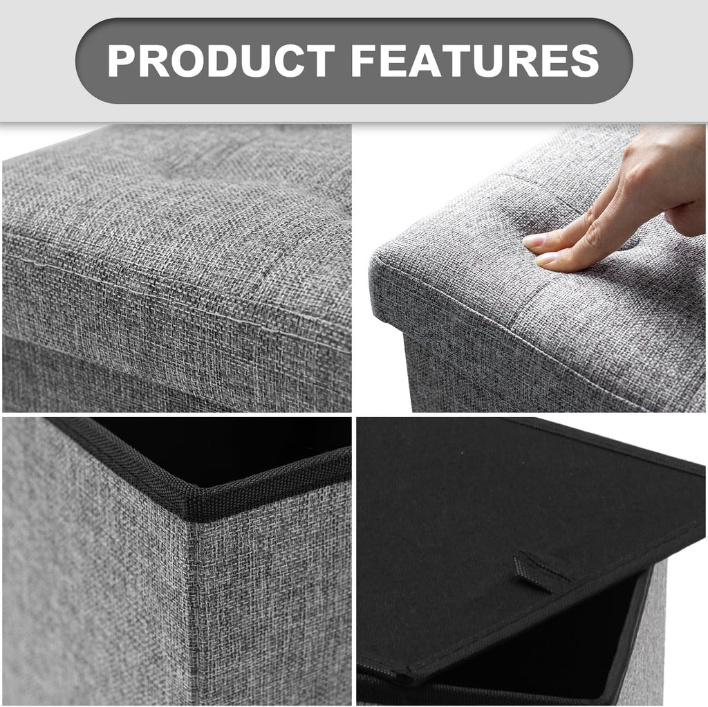 Oak & Tea Multipurpose Brown Grey Stool - Foldable Stool / Footstool with Hidden Storage Box Ideal for Bedroom & Living Room