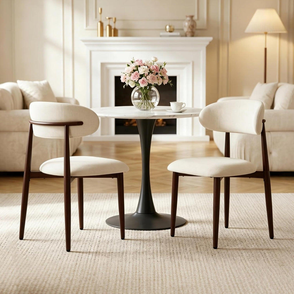 AQO Dining Chairs Set of 4, Modern Dining Room Chairs Kitchen Chairs with Metal Legs, Farmhouse Fabric Dinner Chair for Kitchen Dining Room, Beige/Walnut-Grain Metal Legs