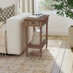 East at Main Narrow End Table with Drawer & Shelf, Solid Wood Slim Side Table for Small Spaces, Farmhouse End Table for Living Room, Bedroom or Entryway, Rustic Brown Finish