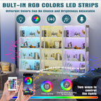 Grepatio Display Cabinet with Glass Doors, 4-Tier Curio Display Case, Collectibles Display Shelf with 12 Color Lights, Toy Bookshelf and Bookcase Cabinet for Collectible Playroom (White)