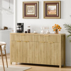 Lulive Fluted Buffet Cabinet with Storage 55 inch Wood Large Sideboard with Adjustable Shelves for Entryway Kitchen Living Room, Natural
