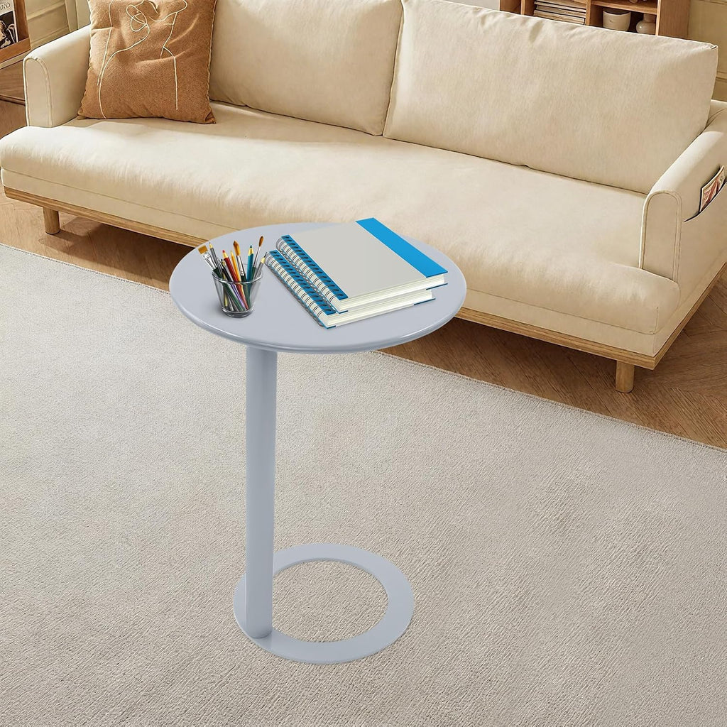 C-Shaped Round Side Table, Couch Side Tables with O-Shaped Base, Metal End Table for Couch Sofa Bed, Small Accent Side Table for Living Room Bedroom Office (Grey)