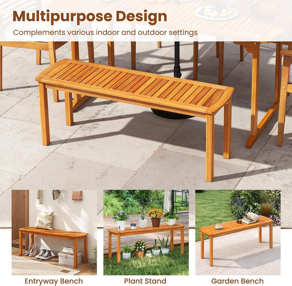 RELAX4LIFE Wood Patio Outdoor Bench - 48’’ Backless Acacia Wooden Dining Bench w/Slatted Seat, 2-Person Farmhouse Indoor Outside Furniture for Entryway Garden Park Porch Poolside, 800LBS Max Load (1)