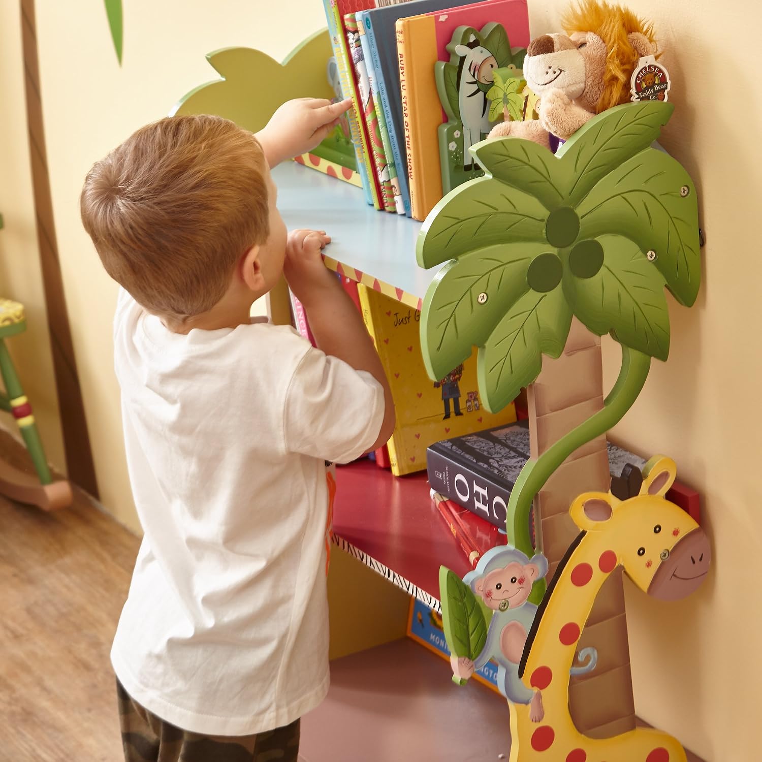 Fantasy Fields Sunny Safari Kids Wooden Bookshelf with Storage Drawers, Multicolor