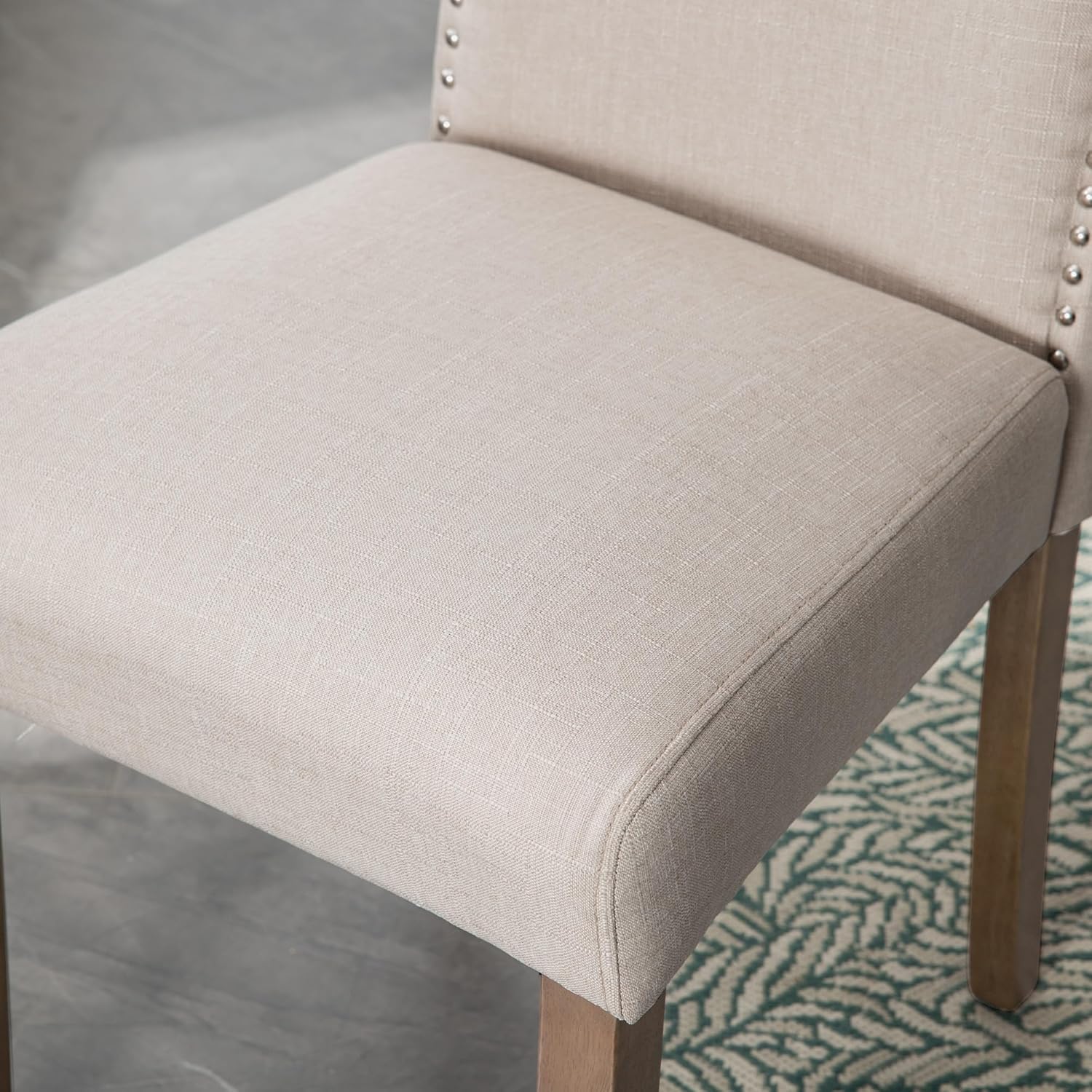 Upholstered Dining Chair Modern Stylish Parsons Kitchen Diner High Back with Silver Nailhead Trim & Wood Legs, Set of 2