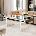 47 Inches Luxury Rectangular Mirror Coffee Table with Tempered Glass, Sofa Side Table, Easy 2 Step Assembly, Light Luxury Style, Reinforced Packaging