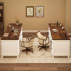 Garvee 60" Wooden Home Office Desk with File Drawers, Executive Desk with Adjustable Cabinet, Farmhouse Wood Desk with Power Outlet, Distressed Study and Work Table, Rustic White