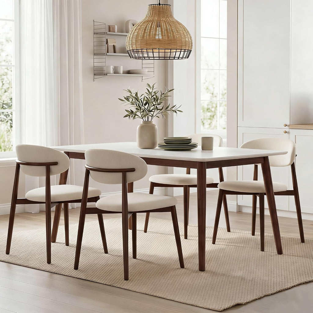 UVV Dining Chairs Set of 4, Metal Kitchen Chairs with Modern Fabric Upholstered for Dining Room, Beige