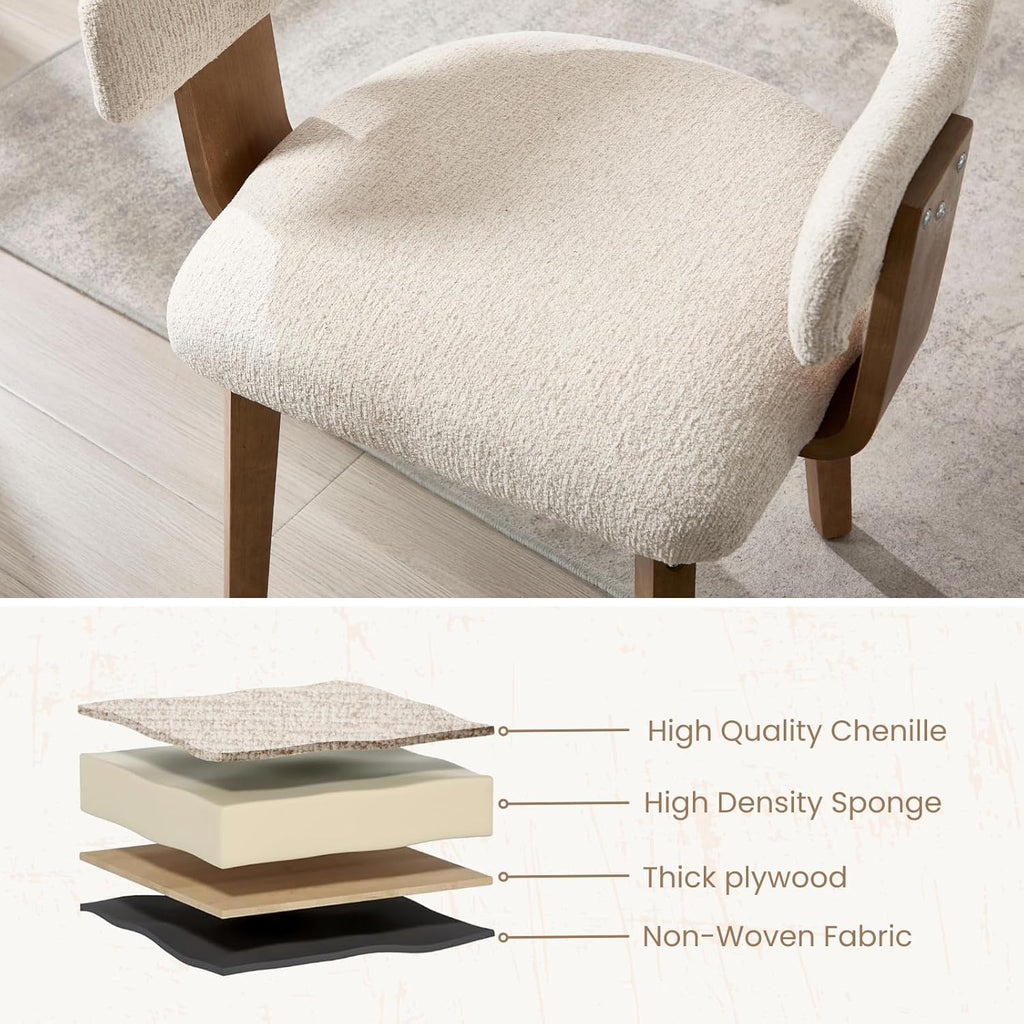 ROCITY Modern Dining Chairs Set of 4 Beige Upholstered Dining Room Chairs, Farmhouse Kitchen Chairs with Curved Backrest and Wooden Legs for Dining,Living Room
