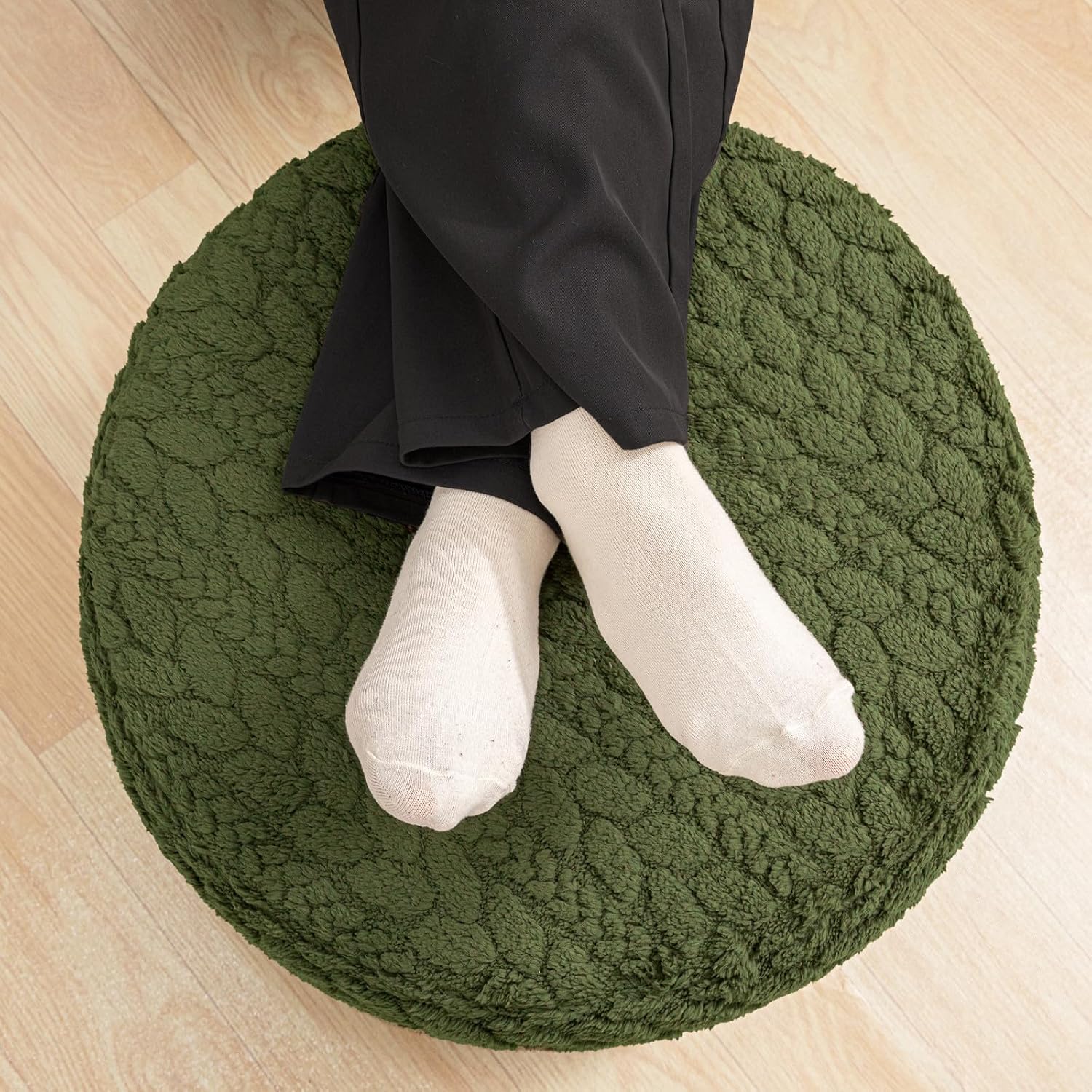 Round Pouf Ottoman Foot Stool 20x14In Ottoman Footrest for Couch Sofa Green | All-in-one Foam Floor Pouf,Ottoman Coffee Table,Footstool Ottoman Boho Poof Home Decor Beanbag Chairs for Living Room Bedroom
