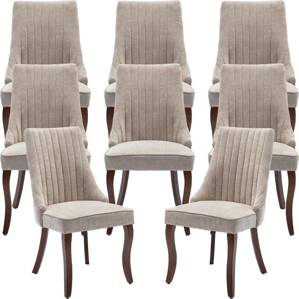Mid Century Modern Dining Chairs Set of 8, Beige Linen Upholstered Kitchen & Dining Room Chairs Set of 8, Kitchen Chairs with Wood Legs, Sillas de Comedor (Beige, 8 Pcs)
