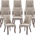 Mid Century Modern Dining Chairs Set of 8, Beige Linen Upholstered Kitchen & Dining Room Chairs Set of 8, Kitchen Chairs with Wood Legs, Sillas de Comedor (Beige, 8 Pcs)
