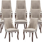 Mid Century Modern Dining Chairs Set of 8, Beige Linen Upholstered Kitchen & Dining Room Chairs Set of 8, Kitchen Chairs with Wood Legs, Sillas de Comedor (Beige, 8 Pcs)