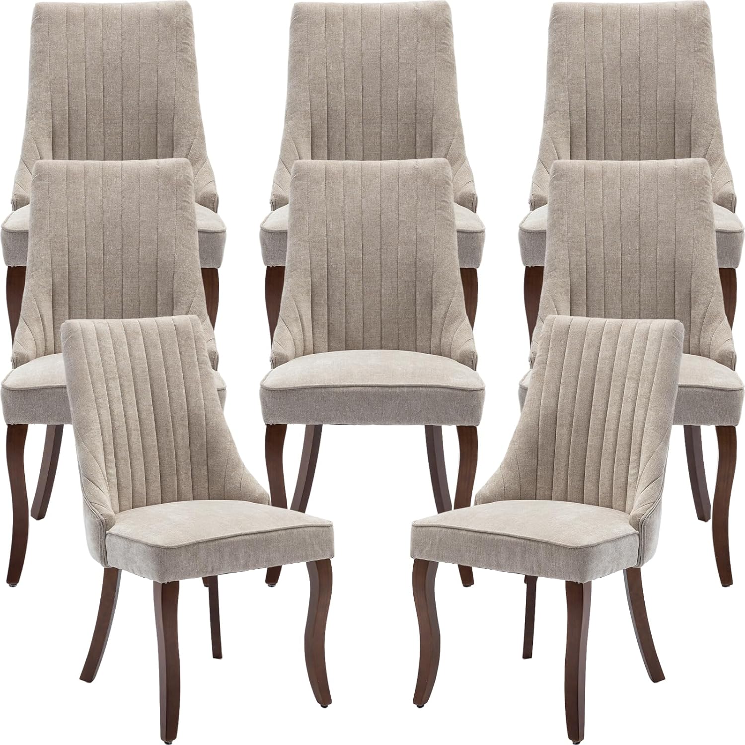 Mid Century Modern Dining Chairs Set of 8, Beige Linen Upholstered Kitchen & Dining Room Chairs Set of 8, Kitchen Chairs with Wood Legs, Sillas de Comedor (Beige, 8 Pcs)