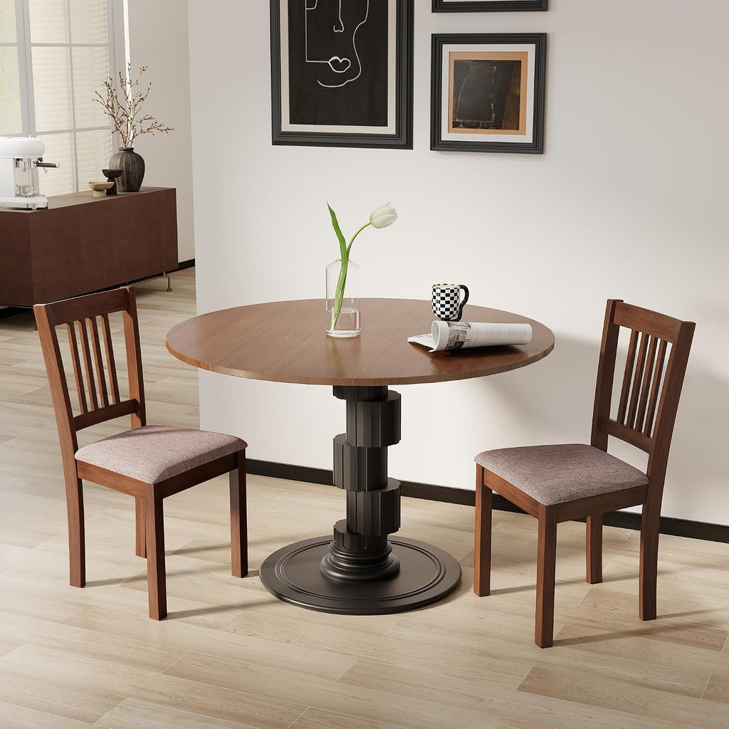 HOMCOM Dining Chairs Set of 2, Upholstered Kitchen Chairs with Rubberwood Frame, Padded Seat and Slat-Back for Living Room, Dining Room, Kitchen, Walnut