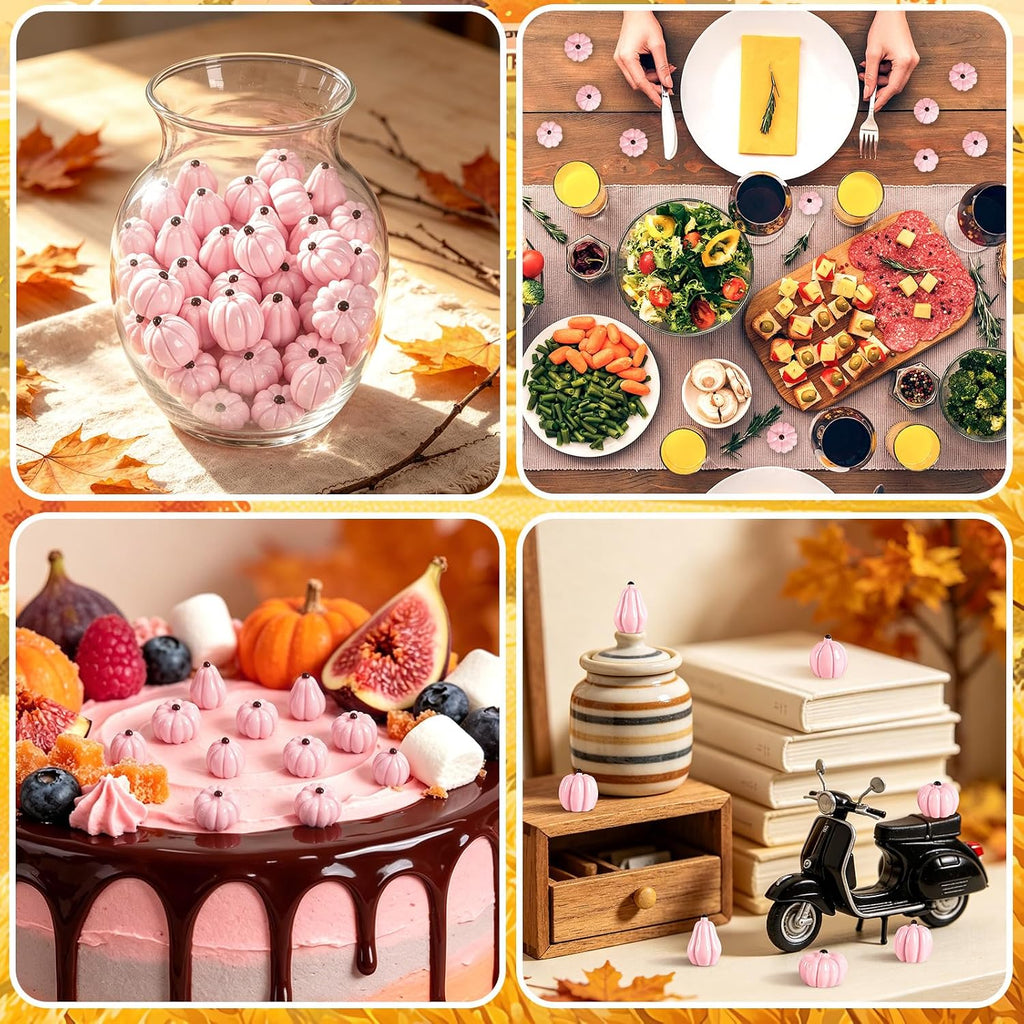 60Pack Mini Pink Resin Pumpkins for Halloween Fall Decorating | Tiny Resin Pumpkins, Halloween Fall Thanksgiving Table, DIY Crafts Vase Fillers, 60Pcs Mini Fake Artificial Pumpkins