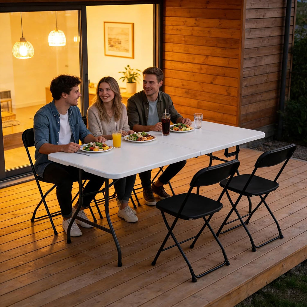 2 Pack Folding Table 6ft - Heavy Duty Plastic Table with Handle, Foldable & Portable, Fold-in-Half Utility Tables for Outdoor, Dining, Wedding, Events, Indoor, Picnic, Camping, Party(White)