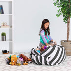Posh Stuffable Kids Stuffed Animal Storage Bean Bag Chair Cover - Childrens Toy Organizer, Large 38" - Canvas Stripes Gray and White