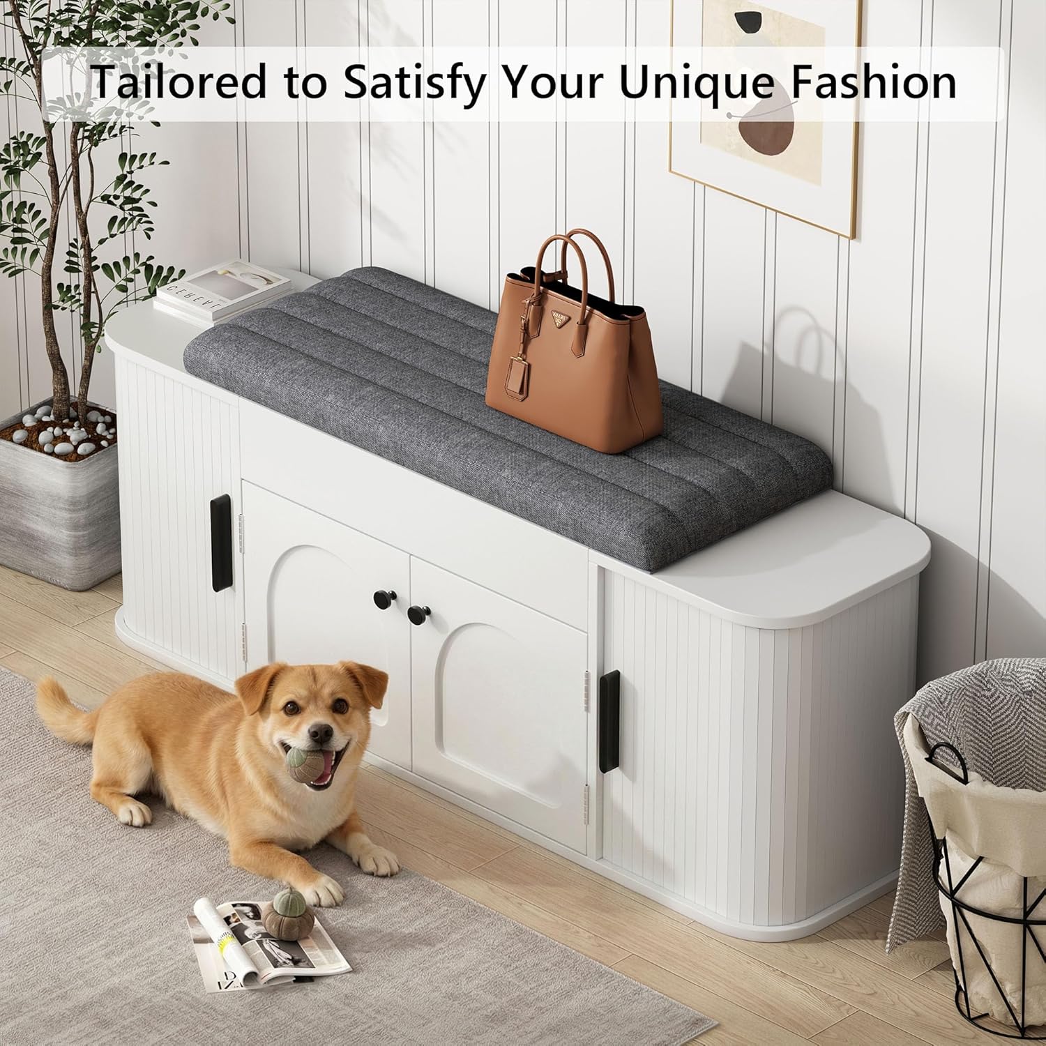 Einhomn 47.2'' Sliding Door Entryway Shoe Storage Bench with Seat Cushion, Shoe Rack with Lift-Top Hidden Storage & Adjustable Shelf, Bench for Bedroom End of Bed, White
