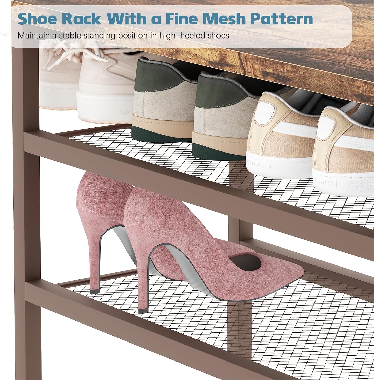 Shoe Rack Bench for Entryway 3-Tier, Free Standing Shoe Racks with Seat Cushion, Narrow Shoe Storage Shelf with Boot Organizer, Shoe Rack for Small Spacesh with Wood Bench (Brown+Brown)