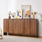 59” Large Buffets Sideboard Cabinet with Storage, Fluted Curved Credenza Buffet Table Storage Cabinet with 4 Doors, Modern Wood Accent Console Table Coffee Bar for Living Room Kitchen Hallway, Walnut