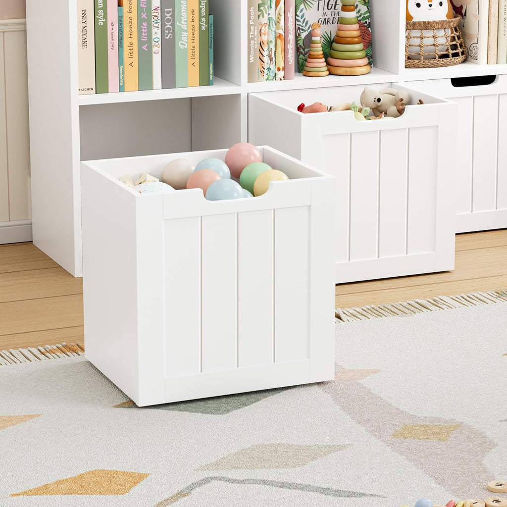 FOTOSOK Toy Storage Organizer with 3 Movable Drawers, Toy Organizer with Hidden Wheels and 5 Open Cubbies, Stuffed Animal Storage Organizer, Multifunctional Toy Chest for Playroom, White