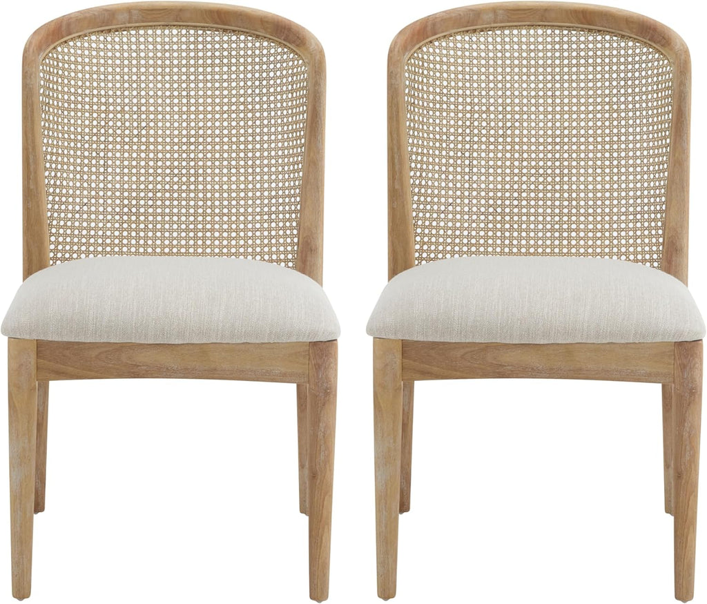 Modern Dining Chairs Set of 2, Fabric Upholstered Kitchen Chairs with Cane Webbing Back and Rubberwood Frame, Beige and Natural for Dining Room