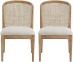 Modern Dining Chairs Set of 2, Fabric Upholstered Kitchen Chairs with Cane Webbing Back and Rubberwood Frame, Beige and Natural for Dining Room
