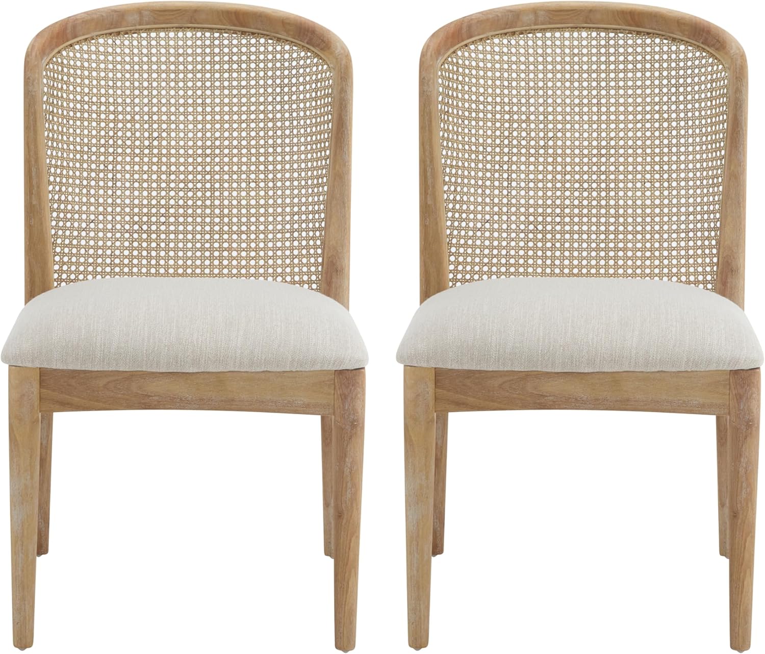 Modern Dining Chairs Set of 2, Fabric Upholstered Kitchen Chairs with Cane Webbing Back and Rubberwood Frame, Beige and Natural for Dining Room