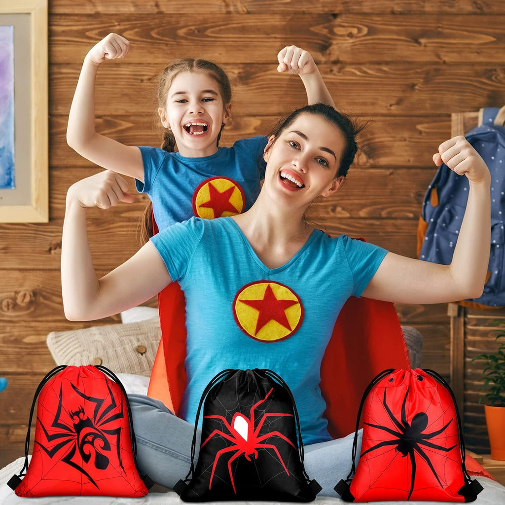 Lothee 24 Pcs Spider Drawstring Bags Birthday Party Favors Goodie Bag Backpack Spiderweb Candy Treat Bags for Birthday Party Supplies (Novel Style)