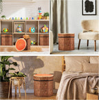 Amylove 3 Pack Tree Stump Storage Stool 12 x 12 Inch Stool Ottoman, Cute Folding Storage Toy Box with Foam Cushion, Collapsible Seat Chest (Classic)